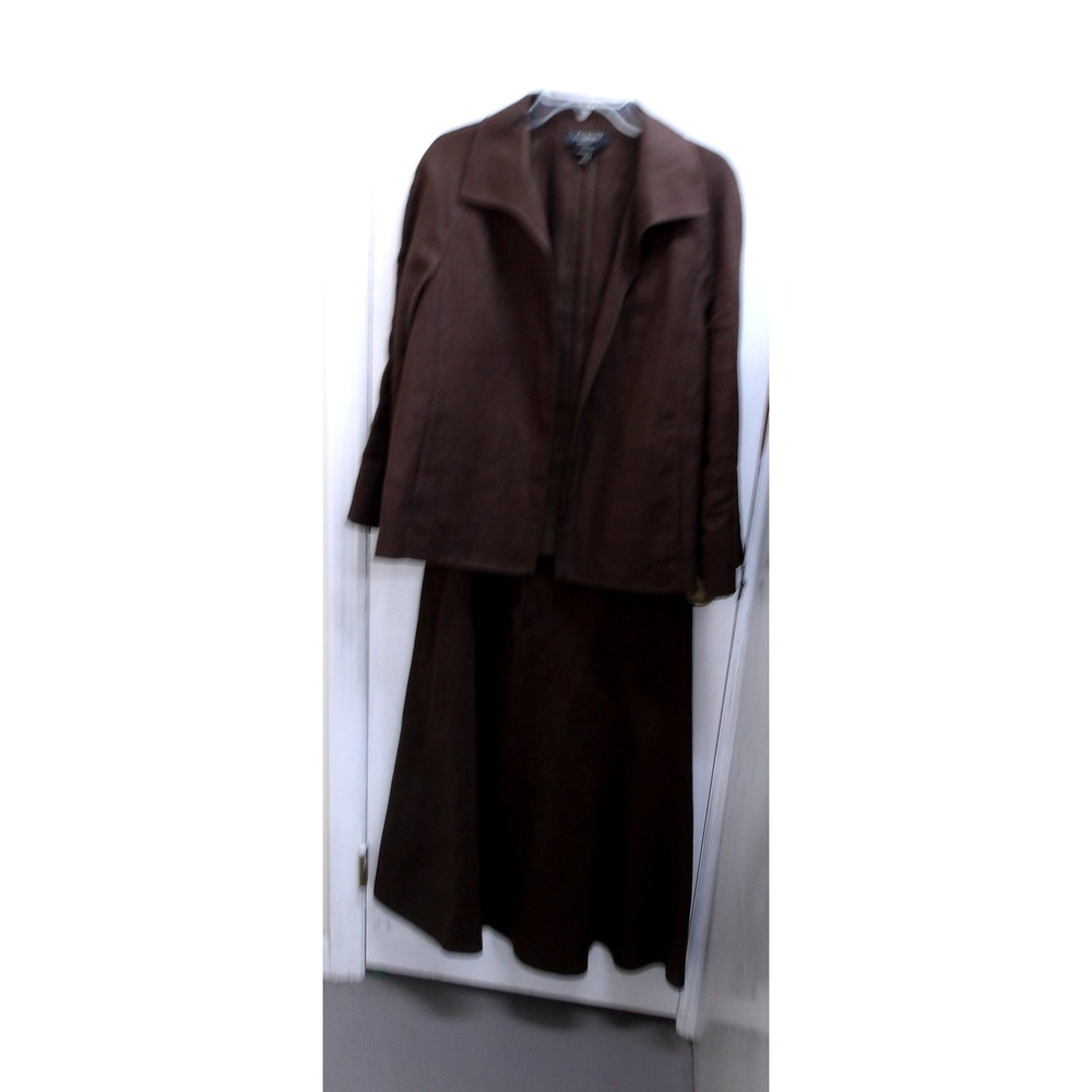 Talbots Brown Pure Irish Linen Skirt Suit Set Blazer Midi Skirt Size L / #26885